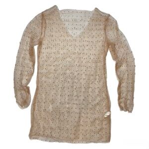 Sheer Tan Long Sleeve Dress